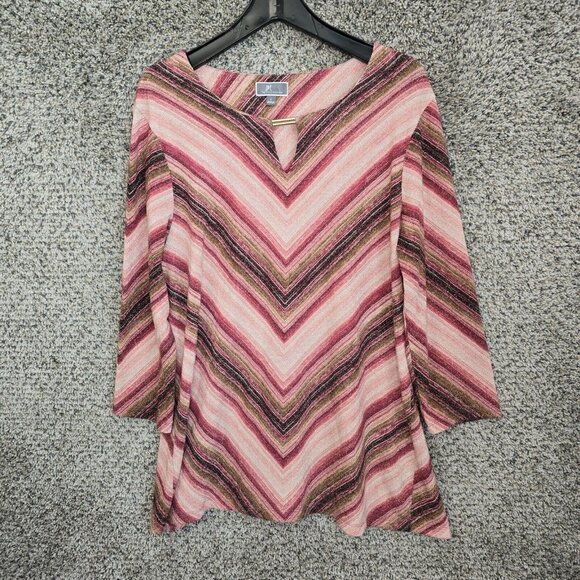 JM Collection Top Womens Large Pink Metallic Keyole Neck Tunic Blouse Ladies‎ - Picture 1 of 7